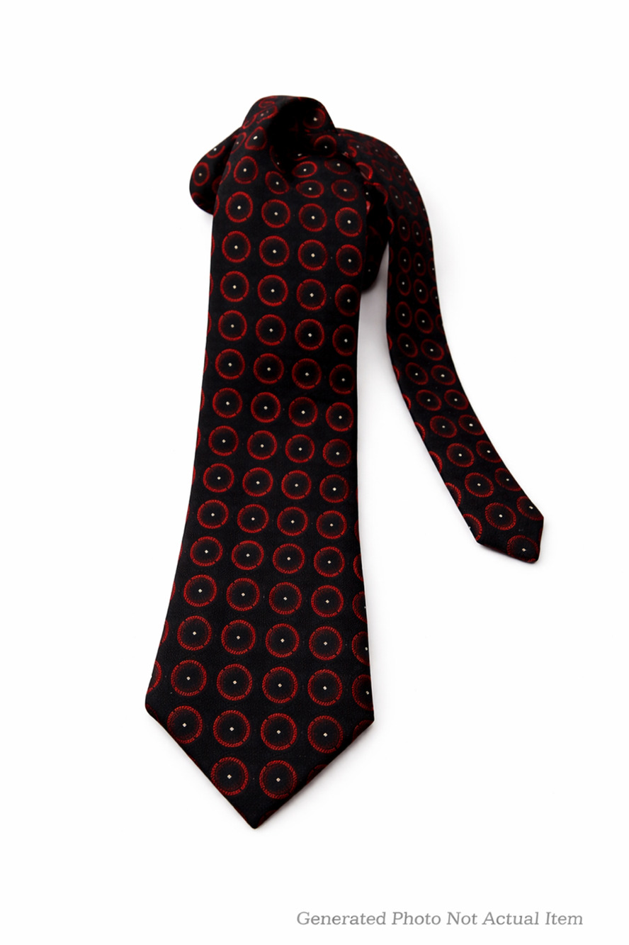 Woolf Brothers Necktie Black Red Circle Dot Jacquard Classic Mens Dress Tie